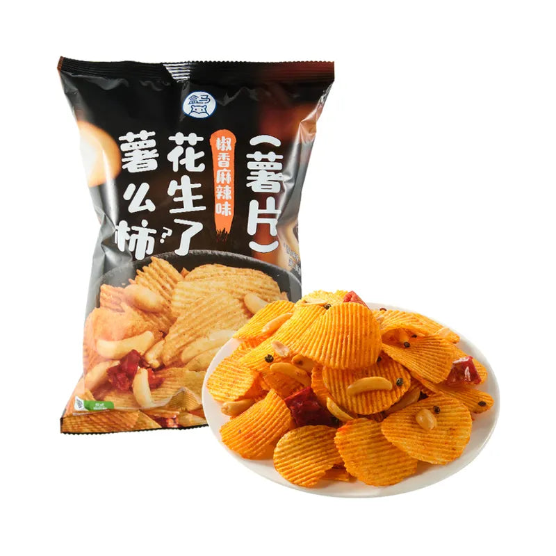 原切薯片花生了薯么柿（椒香麻辣味） NEWWA HM Spicy Potato Chips With Peanuts & Rice Crackers, 150G – product photo 11