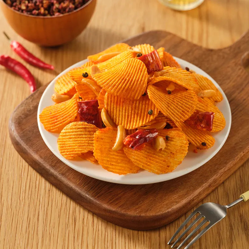 原切薯片花生了薯么柿（椒香麻辣味） NEWWA HM Spicy Potato Chips With Peanuts & Rice Crackers, 150G – product photo 9
