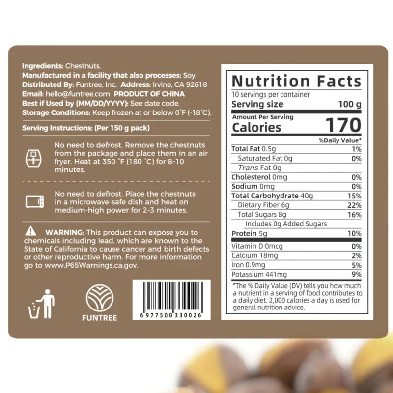 烤栗子-速冻笑口栗 NEWWA HY Frozen Roasted Chestnuts (pre-slit), 1KG – product photo 2