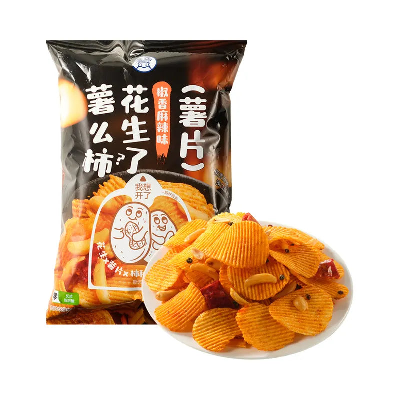 原切薯片花生了薯么柿（椒香麻辣味） NEWWA HM Spicy Potato Chips With Peanuts & Rice Crackers, 150G – photo 1
